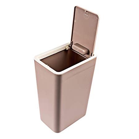 HMANE 8L/2.1 Gallon Pressing Type Trash Can with Lid Wastebasket Paper Basket Dustbin Garbage Bin for Bathroom Home Office - (Brown)