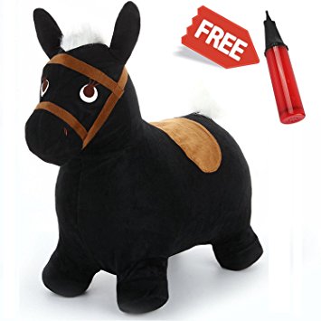 Hopping Horse Ride On Bouncy Animal Toys, Inflatable Horse Hopper Plush Covered With Pump For 2, 3, 4, 5 Year Old And UP(Black) - iPlay, iLearn