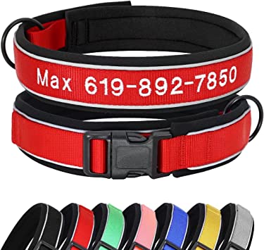 Beirui Soft Neoprene Padded Dog Collar Personalized - Reflective Custom Dog Collar with Name Embroidered - Heavy Duty Nylon Dog Collars for Small Medium Large Extra Large Dogs,Red,Neck 12-19"