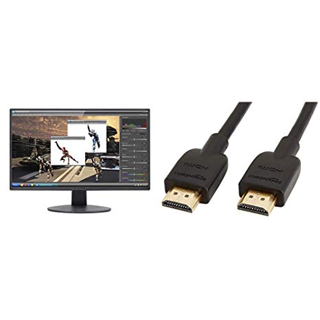 Sceptre E205W-1600 20" 75Hz Ultra Thin LED Monitor HDMI VGA Build-in Speakers, Metallic Black (2018 Version) & AmazonBasics High-Speed 4K HDMI Cable, 6 Feet, 1-Pack