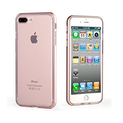 iPhone 7 Plus Case, SKONYON Ultra Clear Slim Cushion TPU Back and Aluminum Alloy Frame Shockproof 360 Degree Protection and Shock Absorption for iPhone 7 Plus(2016) (rose-gold)
