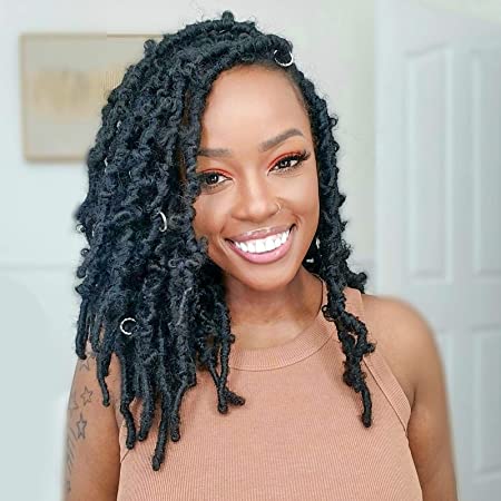 ToyoTress Butterfly Locs Crochet Hair - 14 inch 8 Pcs Natural Black Pre-twisted Distressed Crochet Braids Pre-looped Synthetic Braiding Hair Extensions (14 Inch,1B)