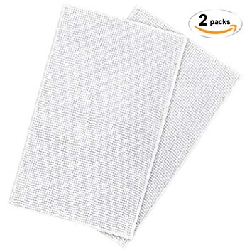 Lifewit 2 Pack Non-slip 20"x32" Microfiber Chenille Bath Mat Bathroom Shower Rug White