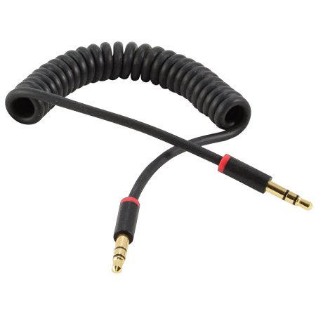 JacobsParts 3.5MM Coiled Stereo Audio Cable, Gold Plated (3 FT Stretched Length)