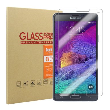 Rerii Samsung Galaxy Note 4 Tempered Glass Screen Protector, High Definition,9H Hardness,0.3mm Thickness,Shatterproof,Delicate Touch Oleophobic Coating,Real Glass