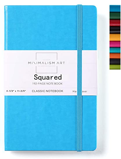 Minimalism Art, Classic Notebook Journal, A4 Size 8.3 X 11.4 inches, Blue, Squared Grid Page, 192 Pages, Hard Cover, Fine PU Leather, Inner Pocket, Quality Paper-100gsm, Designed in San Francisco