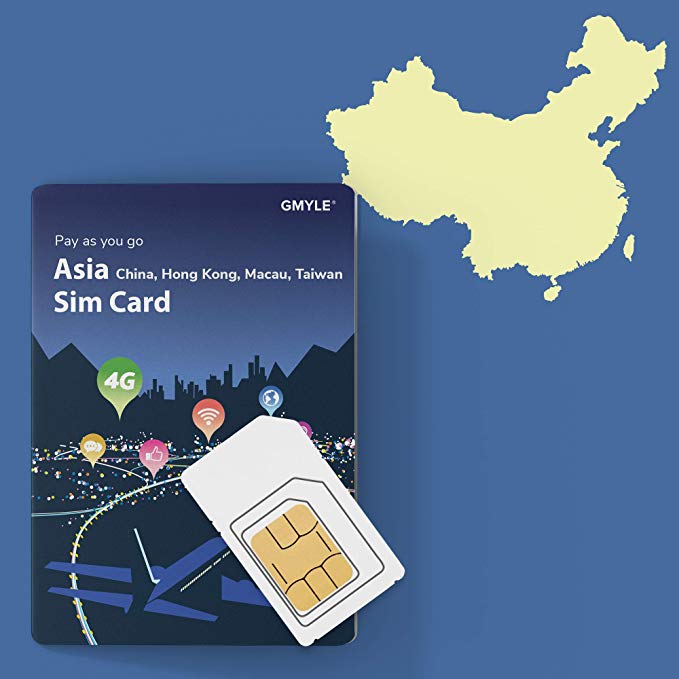 China, Taiwan, Hong Kong, Macau Prepaid SIM Card 5GB / 14 Days, GMYLE Asia 4G LTE/3G Internet Data, Top up anytime and anywhere, Support Facebook Instagram YouTube in China (Data Only)