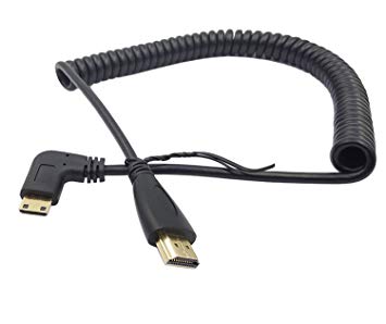 Angle 90 Degree Mini HDMI to HDMI,SinLoon Right Angled Mini-HDMI Male to HDMI Male Gold Plated Converter Adapter Coiled Spiral Cable,Support 3D, 1080P,1.5~10 FeetxFF08;90Mini-HDMI BlackxFF09;