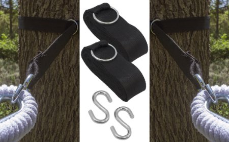 Sorbus® Hammock Tree Hanging Straps - Adjustable, Woven, Non-Stretch Straps for Hammock Chair Swing Suspension - Set of 2 Straps with 2 Metal S Hooks for Easy Setup