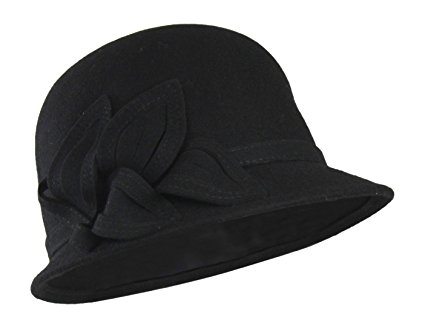 100% Wool Vintage Winter Cloche Hat w/ Adjustable Inner Drawstring - One Size