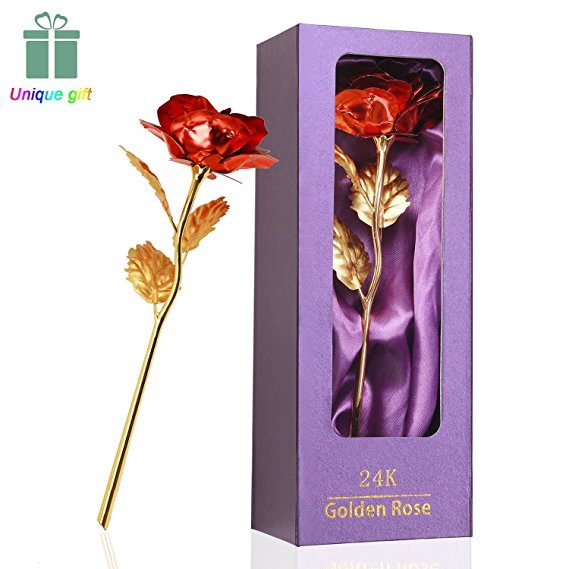 Best Love Gift for Ladies, Red Rose Flower Present 24K Golden Foil with Luxury Gift Box Great Gift Idea for Valentine's Day, Mother's Day, Thanksgiving Day, Christmas, Birthday, Anniversary
