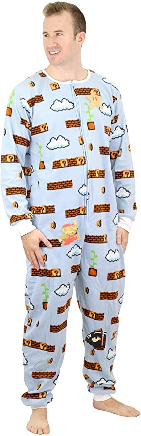 Nintendo Men's Super Mario Men's Faux Fur Licensed Sleepwear Union Suit with Detachable Pieces, S/M, Cloud Level Blue