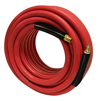 Apache 98108940 1/4" x 50' 300 PSI Red Rubber Air Hose Assembly with 1/4" Male Pipe Thread Fittings & Bend Restictors