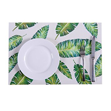 Colour Print Placemats,Placemats,Placemats for Dining Table,Heat-resistant Placemats, Stain Resistant Washable PVC Table Mats,Kitchen Table mats,Sets of 4 (Banana Leaf)