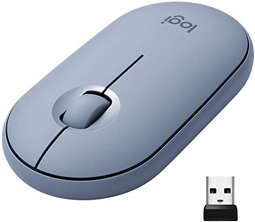 Logitech Pebble M350 Wireless Mouse with Bluetooth or USB - Silent, Slim Computer Mouse with Quiet Click for Laptop, Notebook, PC and Mac - Blue Grey