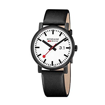 Mondaine Official Swiss Railways Watch Evo Big Women's Watch, Date with Black Leather Strap