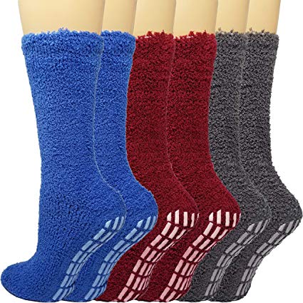 Debra Weitzner Non slip Hospital Socks Women Men Fuzzy Cozy Socks 6 pairs