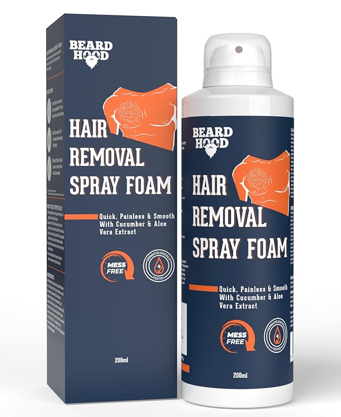 Beardhood Hair Removal Cream Foam Spray For Men 200ml | Mess Free - Painless Body Hair Removal spray For Chest, Back, Legs & Under Arms