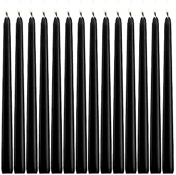 YUCH Black Taper Candles - Set of 14 Dripless Candles - 10 inch Tall, 3/4 inch Thick - 7.5 Hour Clean Burning