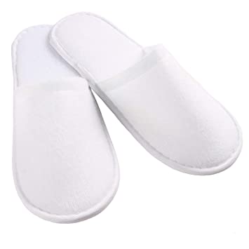 5 Pairs Disposable Slippers - Toweling Disposable Non-Skid Slippers Great for Spa Guest (White)