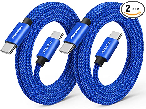 [10ft, 2-Pack] USB C to USB C Cable Fast Charging, CLEEFUN 60W Type C to C PD Cable Braided Compatible with Samsung Galaxy S21  S21 S20  S20 Ultra A71 A72 A52 A51 Note 20 10 5G, Pixel 5 4 4a XL,Switch