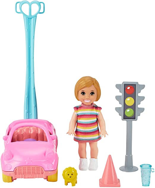 Barbie Skipper Babysitters Inc. Accessories Set with Small Toddler Doll & Toy Car, Plus Traffic Light, Cone, Cup & Lion Toy, Gift for 3 to 7 Year Olds