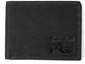 Timberland PRO Men's Slim Leather RFID Bifold Wallet With Back ID Window, black/Bullard, One Size