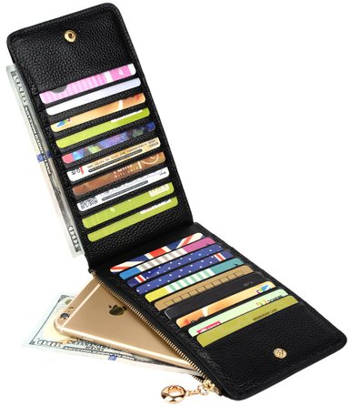 Yahoho Womens Genuine Leather Multi Card Organizer Wallet with Zipper Pocket