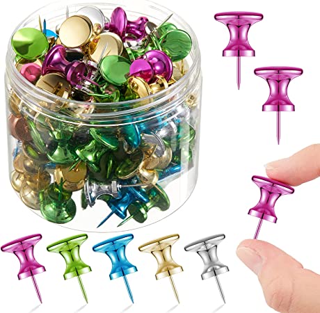 60 Pieces Giant Push Pins Clear Thumb Tacks Steel Point 1 Inch Plastic Heads Pins Marking Pins for Cork Board (Purple Red, Gold, Blue, Green, Silver)