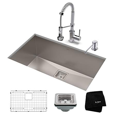 KRAUS KHU32-1610-53CH Set with Pax Stainless Steel Sink and Bolden Commercial Pull Faucet in Chrome Kitchen Sink & Faucet Combo