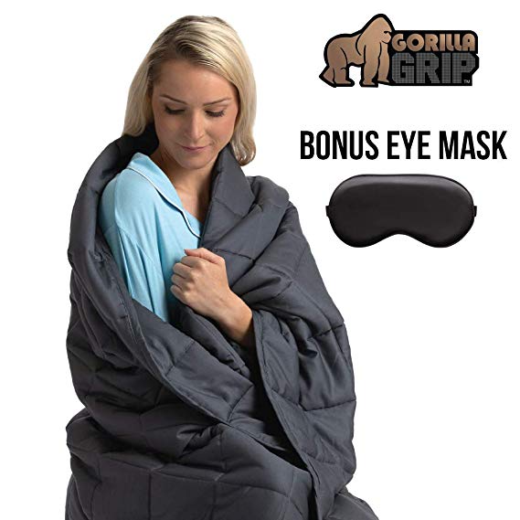 Gorilla Grip Premium Weighted Blanket, 72x48 Size, 10 Lb Weight, Bonus Eye Mask, Recommended for Adults 100 Lbs and Up, Oeko Tex Certified, Luxury Cotton, Glass Beads, Soft and Comforting, Gray