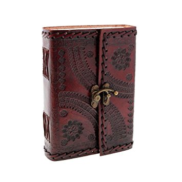 Indra Medium Stitched and Embossed Leather Journal with clasp 110 x 160 mm