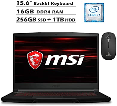 2020 MSI GF63 Thin 15.6 Inch FHD 1080P Gaming Laptop (Intel 6-Core i7-9750H up to 4.5GHz, GTX 1050 Ti 4GB, 16GB RAM, 256GB SSD (Boot)   1TB HDD, Backlit KB, Win10)   NexiGo Wireless Mouse Bundle