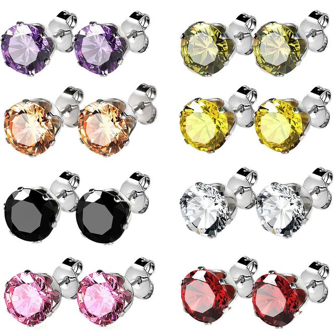 Jstyle Jewelry Stainless Steel Womens CZ Stud Earrings Set Piercing, 8 Pairs