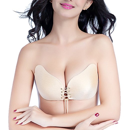 Blisstime Self Adhesive Silicone Invisible Push-up Bras with Drawstring, Strapless Bras For Backless Dress,Reusable Backless Bras for Women