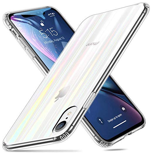 ESR Mimic Tempered Glass Case for iPhone XR, 9H Tempered Glass Back Cover [Mimics Glass Back of The iPhone XR][Scratch-Resistant]   Soft Silicone Bumper [Shock Absorption] for The iPhone XR (Rainbow)