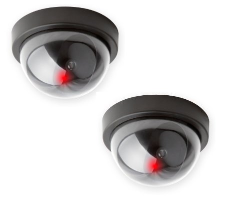 Simulated Camera Fake Security Camera Dome Shaped with Motion Sensor Blinking Flashing Light 2 Looks Like Real Security Camera - Cordless Battery Operated Dummy Camera - 2 Pack