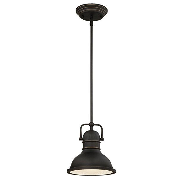 Westinghouse 63082A Boswell One-Light LED Indoor Mini Pendant, Oil Rubbed Bronze Finish with Highlights and Frosted Prismatic Lens