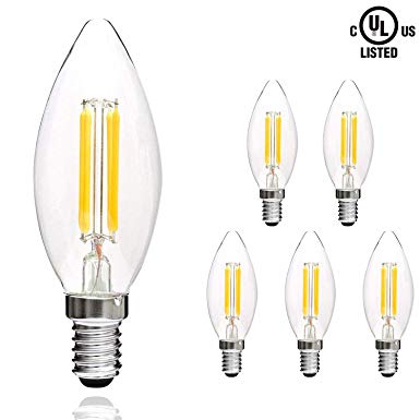 Svater LED Filament Candle Clear Bulbs E12 LED Candelabra Bulbs 4W C32 Torpedo Shape 400LM 360 Grad Beam Angle Warm White 2700K Indoor&Outdoor Vintage Bulb 6 Pack