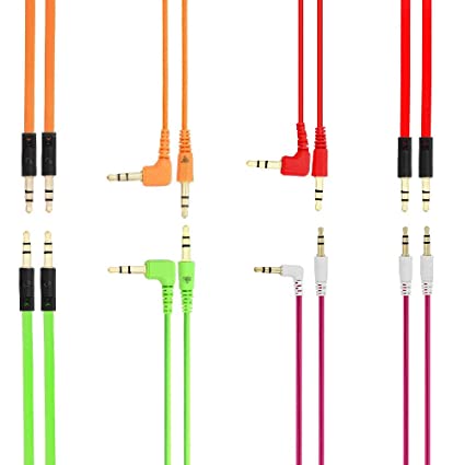 8 Pack Auxiliary Cables - 5-Foot - Angled & Flat 3.5mm Aux Cable in Green, Pink, Red & Orange