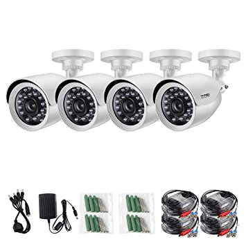 ZOSI 720P HD-TVI Security Camera System with 4 Pack 1280TVL(720P) Weatherproof Bullet Surveillance Cameras with Night Vision