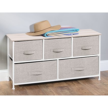mDesign Fabric 5-Drawer Dresser and Storage Organizer Unit for Bedroom, Dorm Room, Apartment, Small Living Spaces - Linen/White
