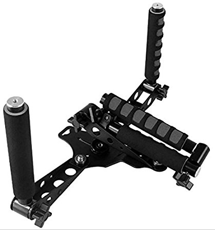 IVATION Pro Steady DSLR Rig System with Shoulder Mount For Video Stabilization For DV Cameras/Camcorders - Compact & Travel Size - Grey