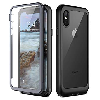 Prologfer iPhone XS/X Case 360 Degree Protection Built-in Screen Protector Cover Shockproof Dust-Proof Shell Slim Fit Rugged Clear Bumper Defender Armor Case for Apple iPhone XS/X
