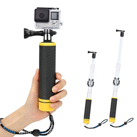 2 in 1 Floating Hand Grip Waterproof Telescopic Pole, Welltop Waterproof Selfie Stick Adjustable Extension Monopod Pole for GoPro Hero 7/6/5/4/3 /3/2/1 with Cradle for WiFi Remote