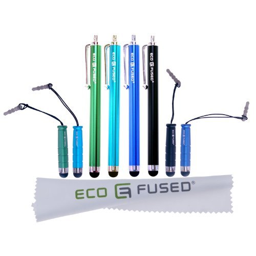 Eco-Fused Stylus Pen Bundle - Universal - 4 Long / 4 Short - Compatible with All Capacitive Touchscreen Devices - For iPad, iPhone, Samsung Phones and Tablets, All Android Phones and Tablets and More