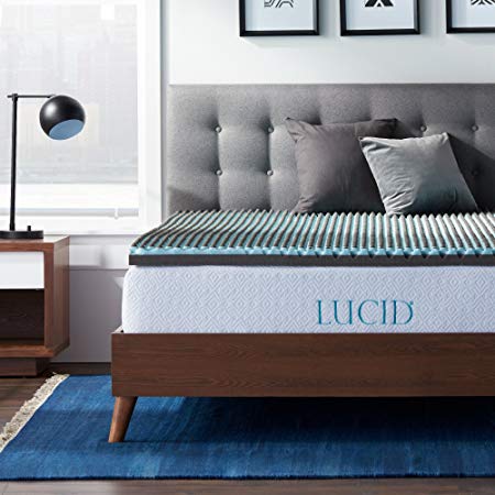 LUCID 2.5 Inch Duo-Foam Charcoal Fusion - Dual Density Bamboo Charcoal - Gel Memory Foam - Hypoallergenic Temperature-Regulating Optimum Comfort - Full