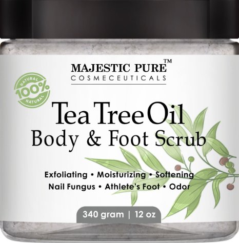 Tea Tree Oil Body and Foot Scrub from Majestic Pure is 100 Natural Anti Fungal Scrub - 12 Oz