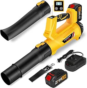 Cordless Leaf Blower, 6 Speed Modes Electric Leaf Blower Max Wind Speed 150 mph, 500 cfm, Digital Display Leaf Blower Cordless with 21V 5.2Ah Battery and Charger for Lawn Care & Garden Maintenance