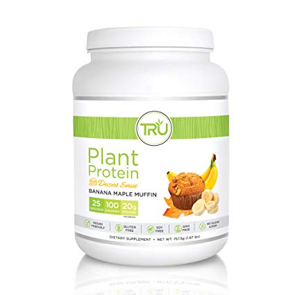 TRU Plant Based Protein Powder, Natural Flavor, Vegan & Keto Friendly, No Artificial Sweeteners, No Dairy, No Soy, 25 Servings (Banana Maple Muffin)